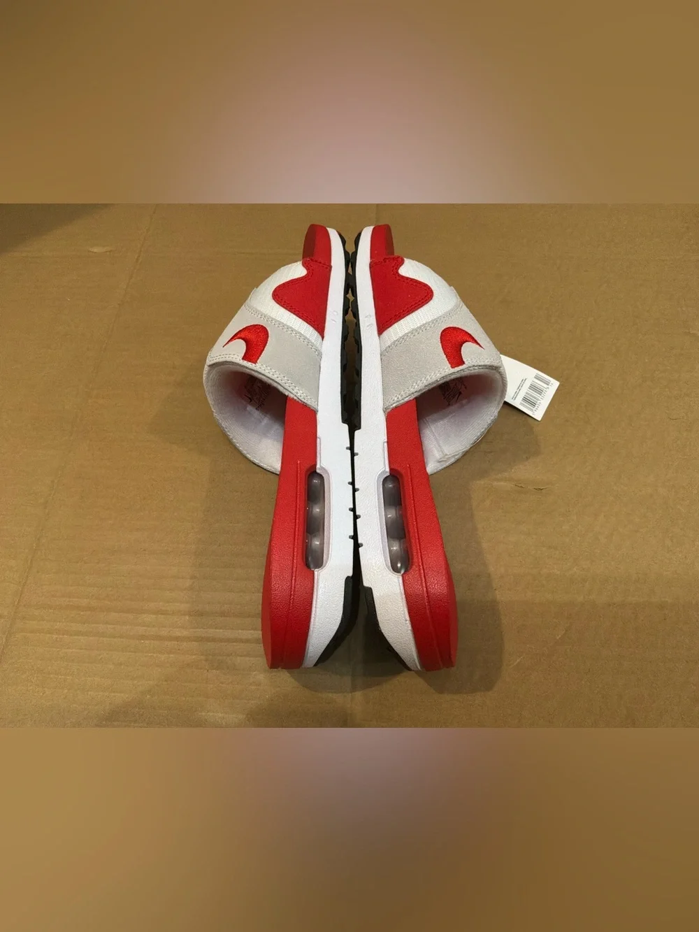New Nike Air Max 1 Slide White University Red Black DH0295-103 Size 9